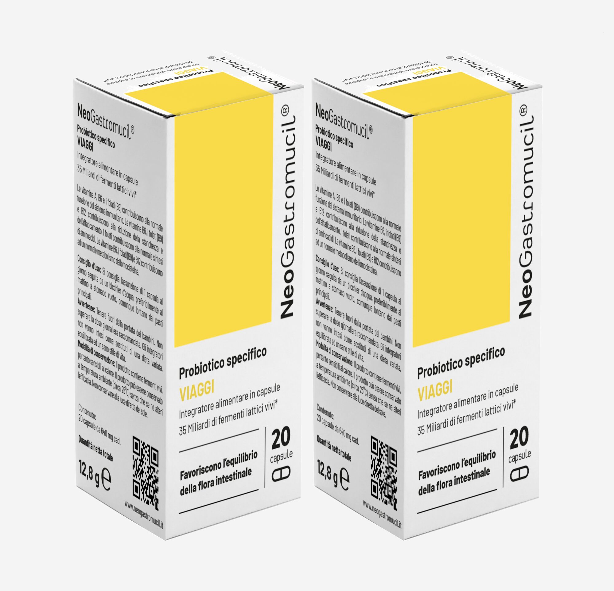 NeoGastromucil® Probiotico Viaggi Confezione doppia 40 capsule - (20 capsule + 20 omaggio) con 35 miliardi di fermenti lattici